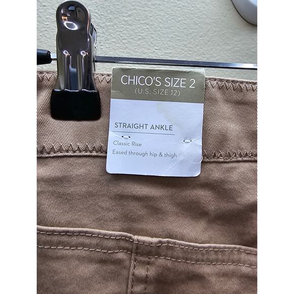 Chico's NWT Straight Ankle Classic Rise Pants Pockets Tan/Beige Size 2 US 12 - Picture 3 of 7